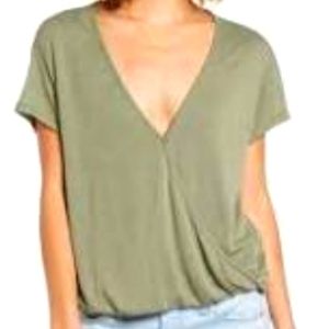 New $58 FREE PEOPLE We the Free Hoffman Surplice Knit top in Army Green S NWT